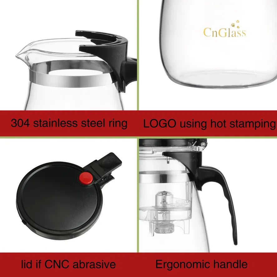 JMT-231882 Borosilicate Glass Brew Pot with Press for Coffee and Tea, Stovetop Safe, 30.5oz Capacity