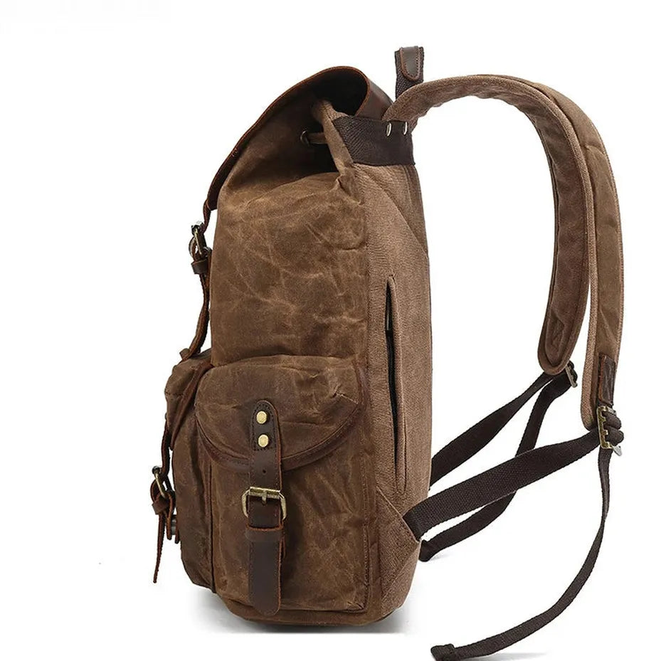 JMT-232586 Retro Genuine Leather Waterproof Waxed Canvas Men's Backpack