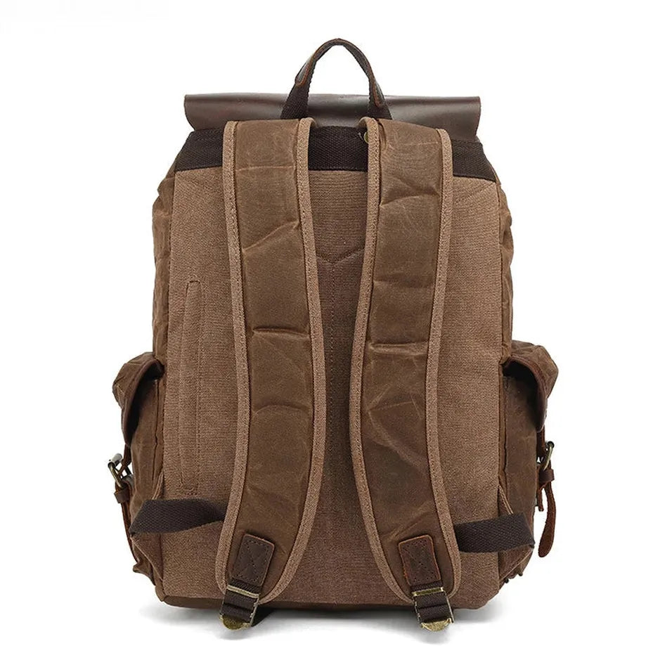 JMT-232586 Retro Genuine Leather Waterproof Waxed Canvas Men's Backpack