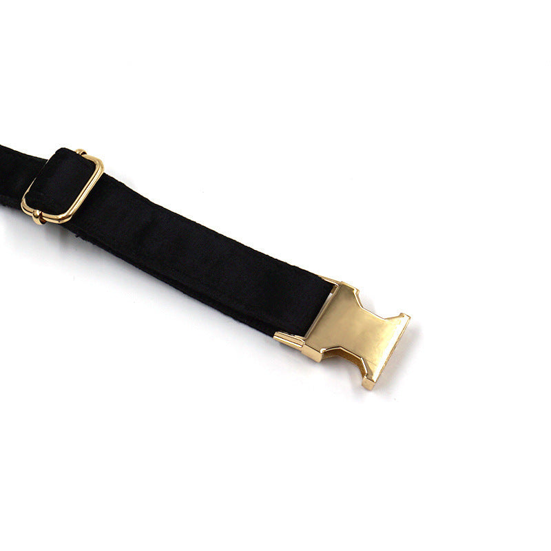 JMT-233098 Stylish Black Velvet Anti-Lost Dog Collar with Gold Buckle