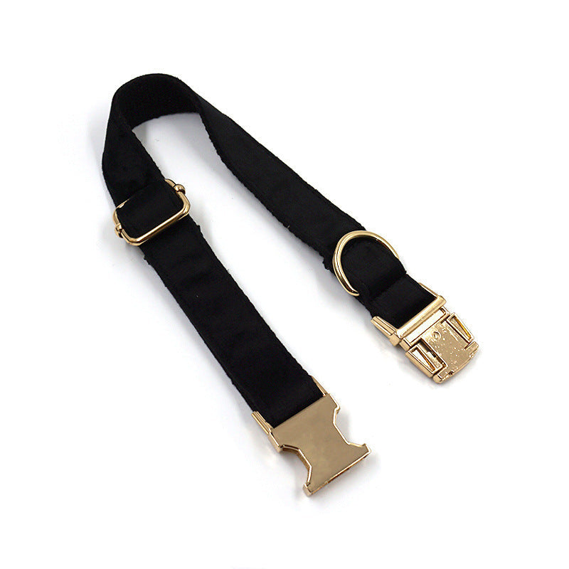 JMT-233098 Stylish Black Velvet Anti-Lost Dog Collar with Gold Buckle