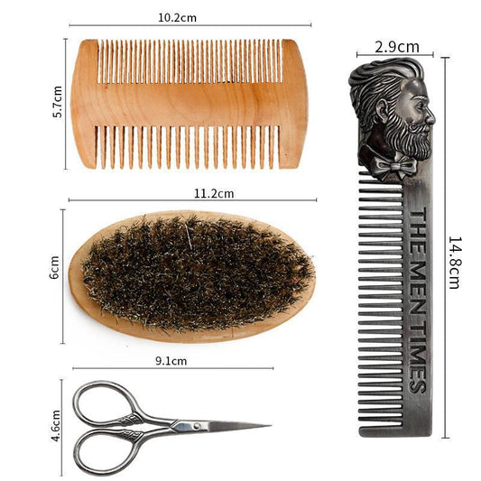 JMT-233162 Beard Care Brush Set with Stainless Steel Combs and Scissors