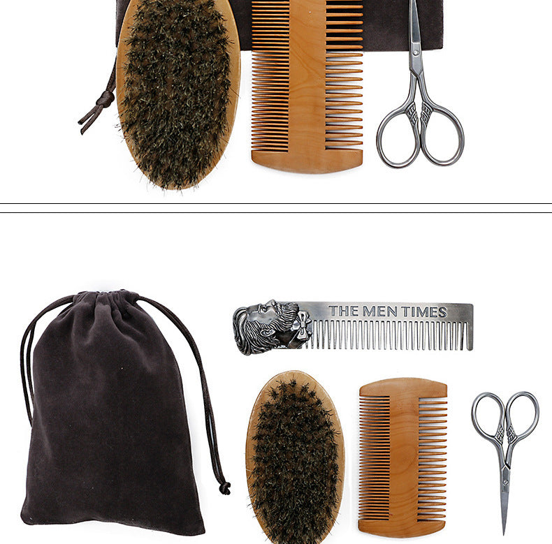 JMT-233162 Beard Care Brush Set with Stainless Steel Combs and Scissors