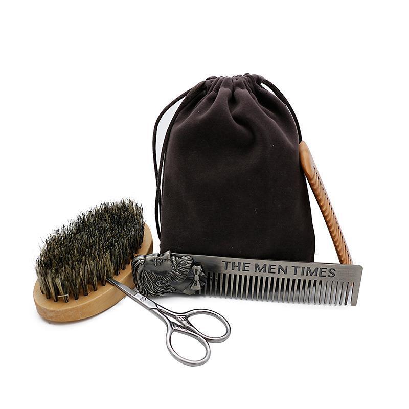 JMT-233162 Beard Care Brush Set with Stainless Steel Combs and Scissors