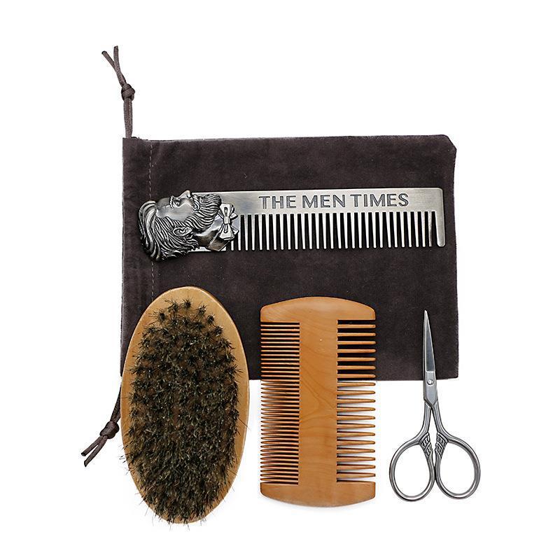 JMT-233162 Beard Care Brush Set with Stainless Steel Combs and Scissors