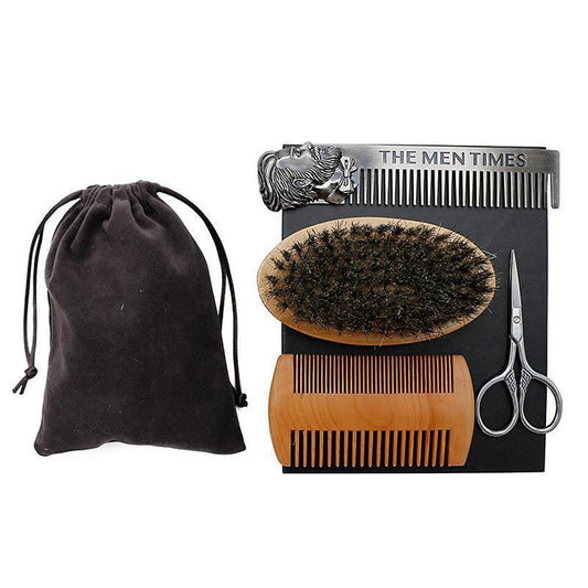 JMT-233162 Beard Care Brush Set with Stainless Steel Combs and Scissors