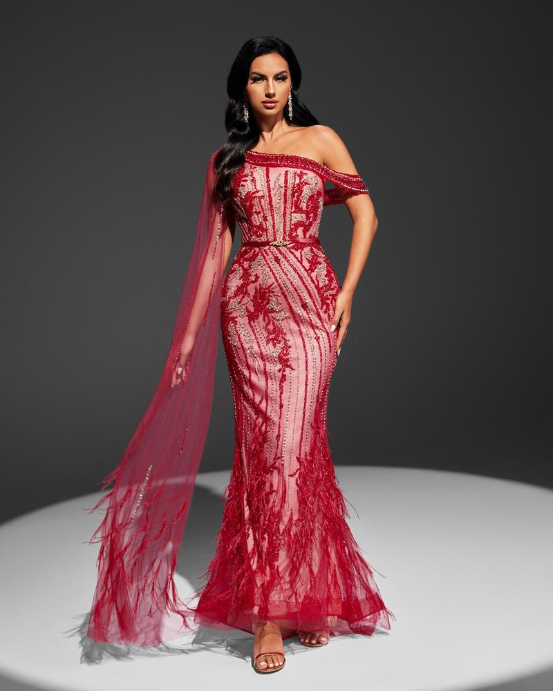 JMT-233162 Red Evening Gown with Elegant Design for Women, Model SH0072