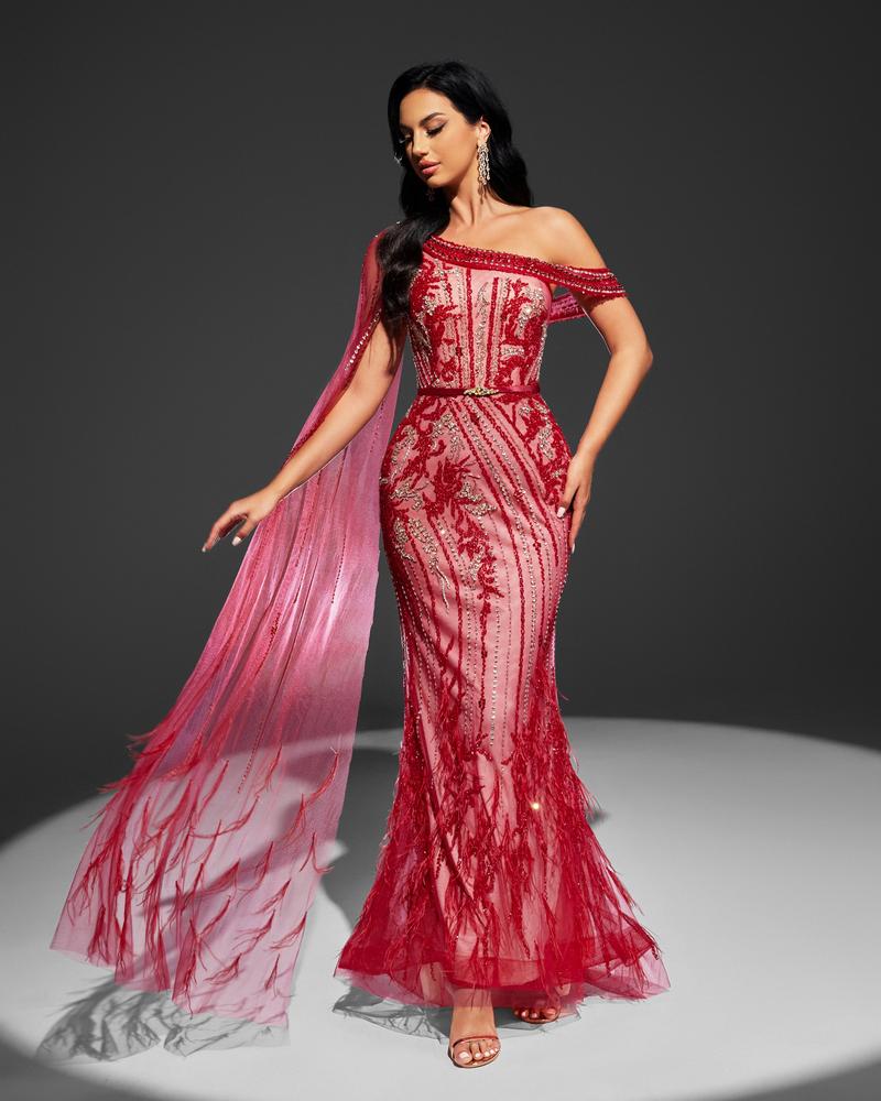JMT-233162 Red Evening Gown with Elegant Design for Women, Model SH0072