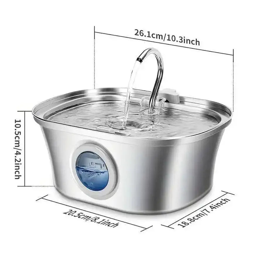 JMT-233290 Stainless Steel Cat Water Fountain with Water Level Window, 3.2L Capacity, Boat-Shaped Design
