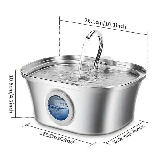 JMT-233290 Stainless Steel Cat Water Fountain with Water Level Window, 3.2L Capacity, Boat-Shaped Design