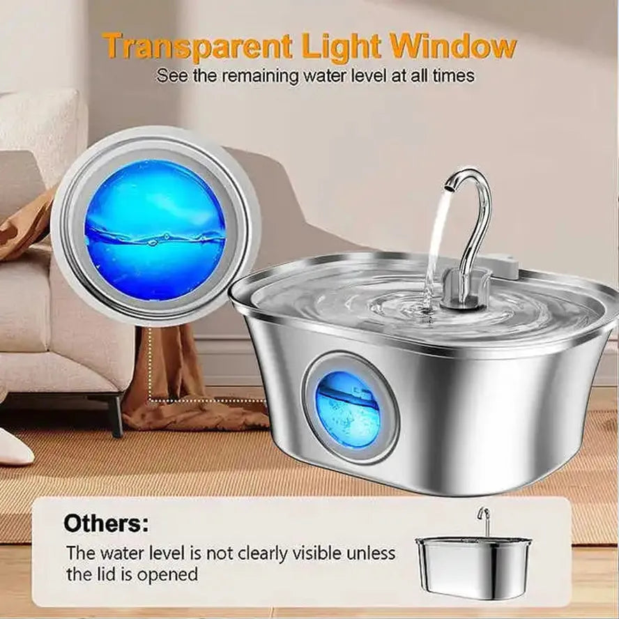 JMT-233290 Stainless Steel Cat Water Fountain with Water Level Window, 3.2L Capacity, Boat-Shaped Design