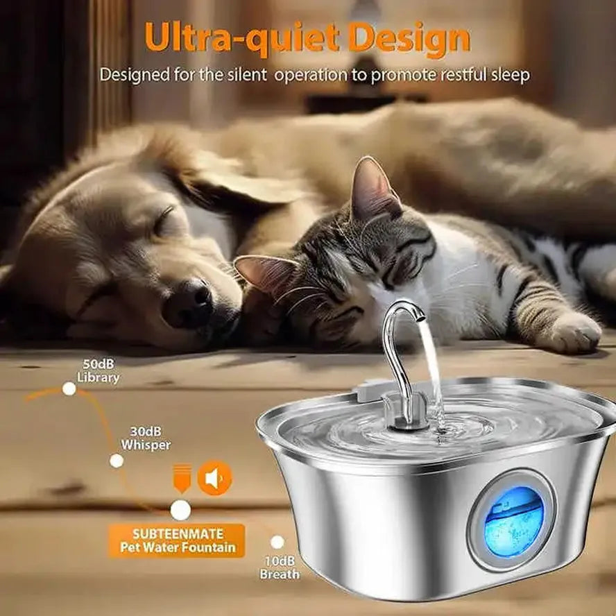 JMT-233290 Stainless Steel Cat Water Fountain with Water Level Window, 3.2L Capacity, Boat-Shaped Design