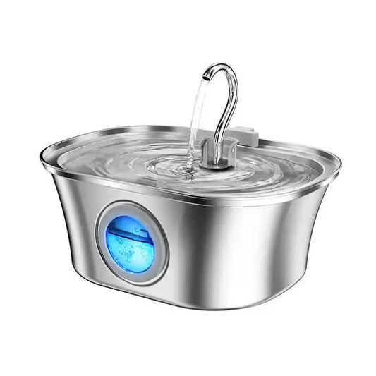 JMT-233290 Stainless Steel Cat Water Fountain with Water Level Window, 3.2L Capacity, Boat-Shaped Design
