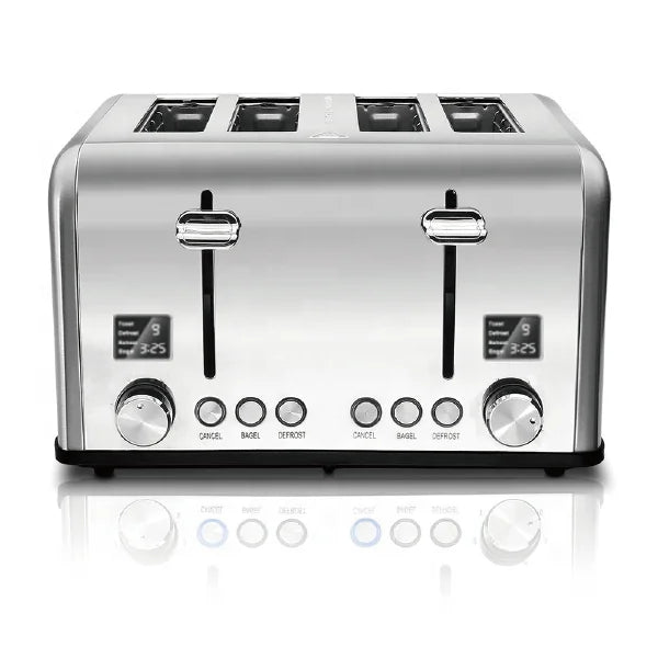 JMT-233866 Stainless Steel Electric 4-Slice Toaster with LED Display and Heat-Proof Crumb Tray