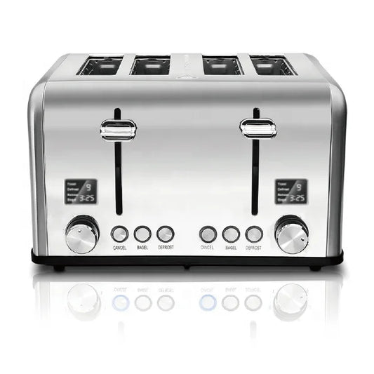 JMT-233866 Stainless Steel Electric 4-Slice Toaster with LED Display and Heat-Proof Crumb Tray