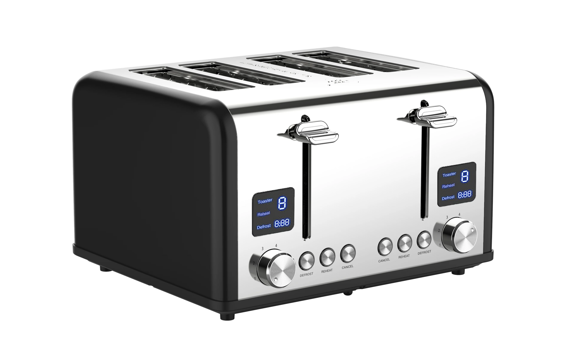 JMT-233866 Stainless Steel Electric 4-Slice Toaster with LED Display and Heat-Proof Crumb Tray