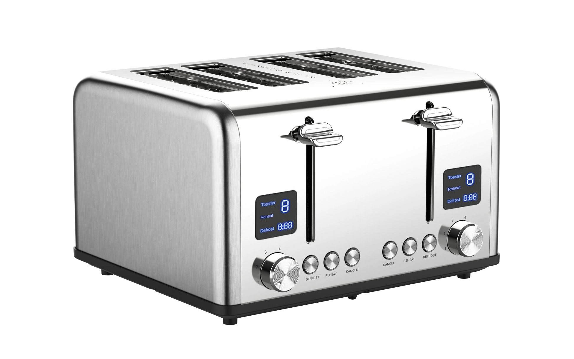 JMT-233866 Stainless Steel Electric 4-Slice Toaster with LED Display and Heat-Proof Crumb Tray