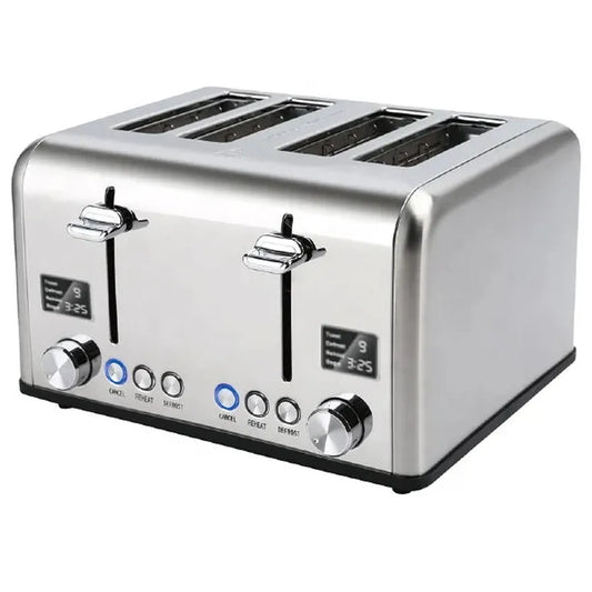 JMT-233866 Stainless Steel Electric 4-Slice Toaster with LED Display and Heat-Proof Crumb Tray