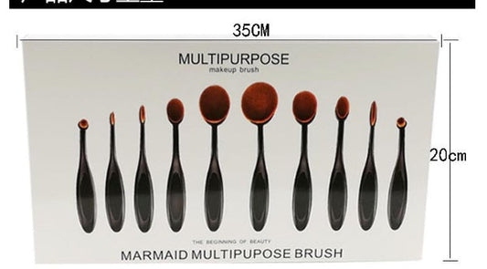 JMT-234058 10-Piece Soft Nylon Wool Makeup Brush Set with Genuine Leather Bag