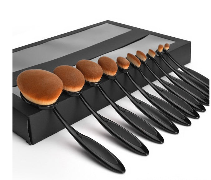 JMT-234058 10-Piece Soft Nylon Wool Makeup Brush Set with Genuine Leather Bag