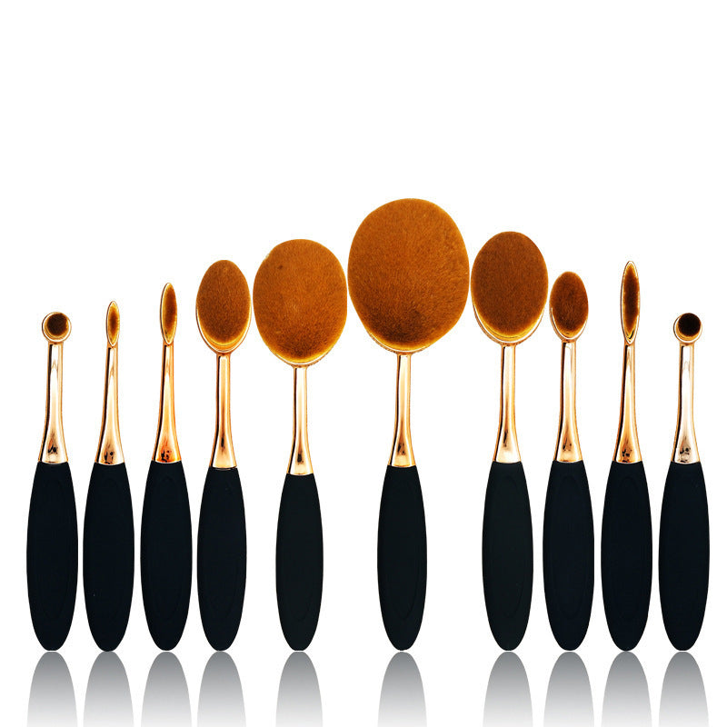 JMT-234058 10-Piece Soft Nylon Wool Makeup Brush Set with Genuine Leather Bag