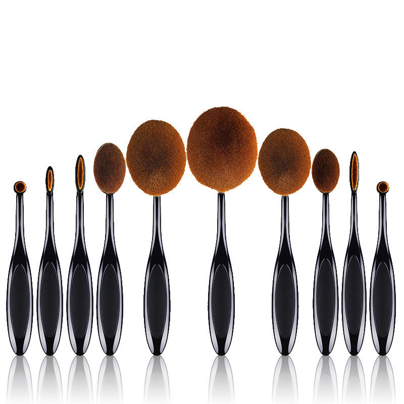 JMT-234058 10-Piece Soft Nylon Wool Makeup Brush Set with Genuine Leather Bag