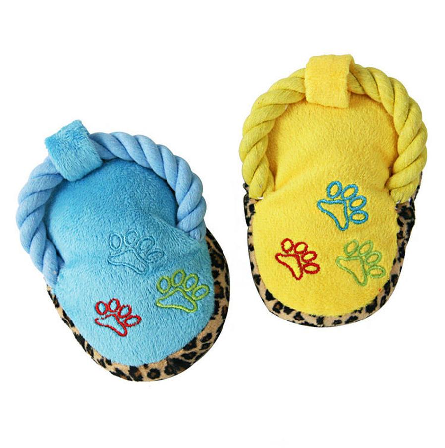 JMT-234058 Soft Plush Sounding Pet Slippers Toy in Blue, Pink, and Yellow