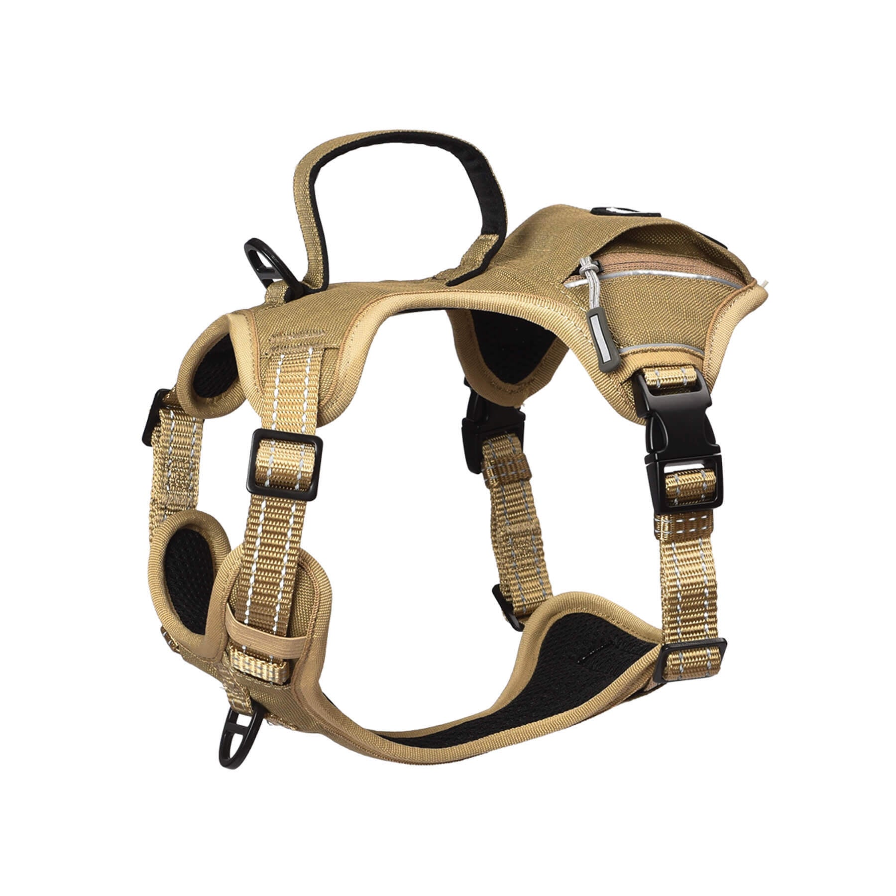 JMT-234250 High-Performance Tactical Dog Harness with Built-in Poop Bag Holder and No-Pull Front Clip - Brown, Size S