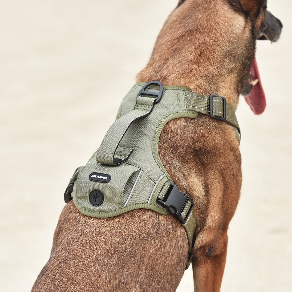 JMT-234250 High-Performance Tactical Dog Harness with Built-in Poop Bag Holder and No-Pull Front Clip - Brown, Size S