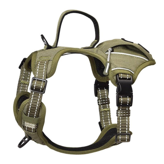 JMT-234250 High-Performance Tactical Dog Harness with Built-in Poop Bag Holder and No-Pull Front Clip - Brown, Size S