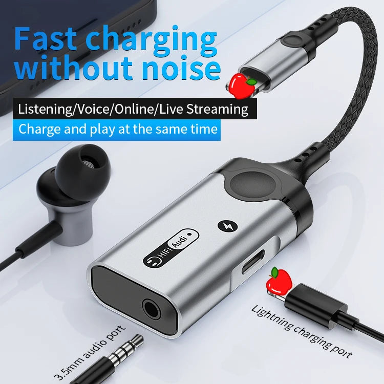 JMT-234890 Lightning to 3.5mm Headphone Jack and Charger Adapter for iPhone – Dual Function Audio and Charging Splitter