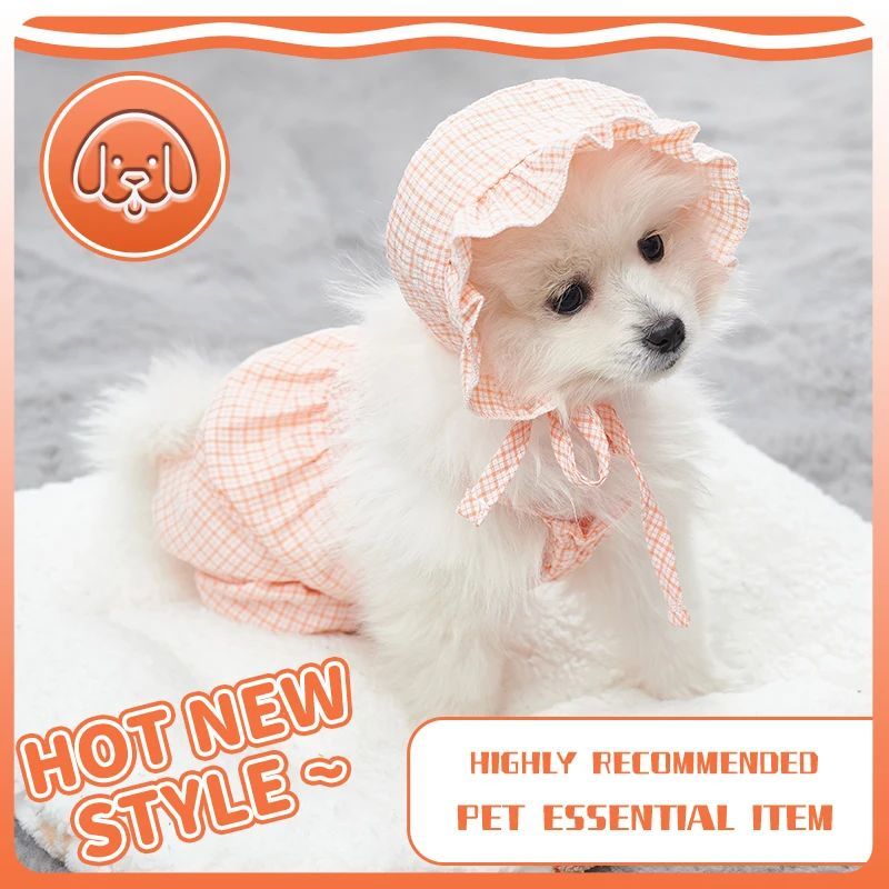 JMT-235850 Stylish Orange Jumpsuit for Dogs with Matching Hat - Ideal Summer Outfit for Puppies, Cats, Yorkies, and Chihuahuas