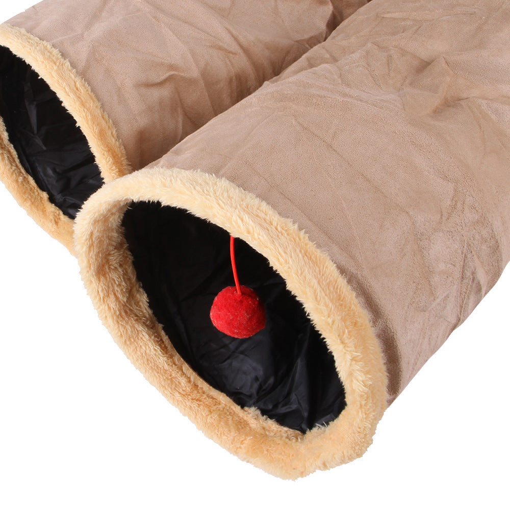 JMT-236234 Cat Tunnel Toy in Khaki and Gray Suede Material
