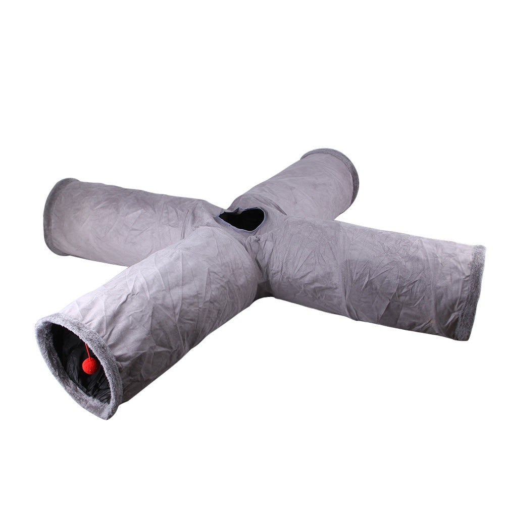 JMT-236234 Cat Tunnel Toy in Khaki and Gray Suede Material