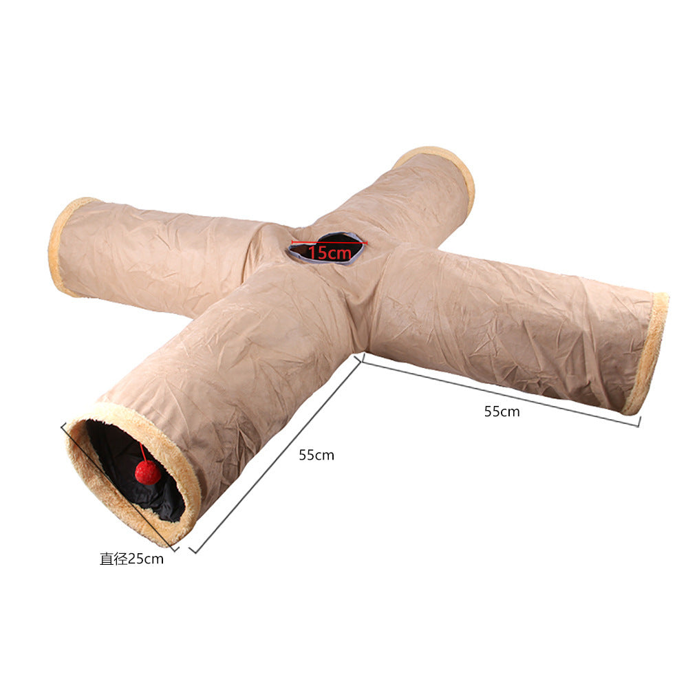 JMT-236234 Cat Tunnel Toy in Khaki and Gray Suede Material