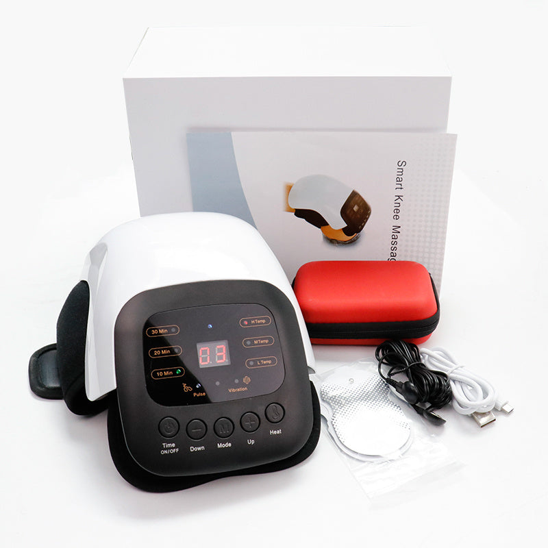 JMT-236618 Knee Massager with Vibration and Heat Therapy – Adjustable Temperature Control, White Knee Pad