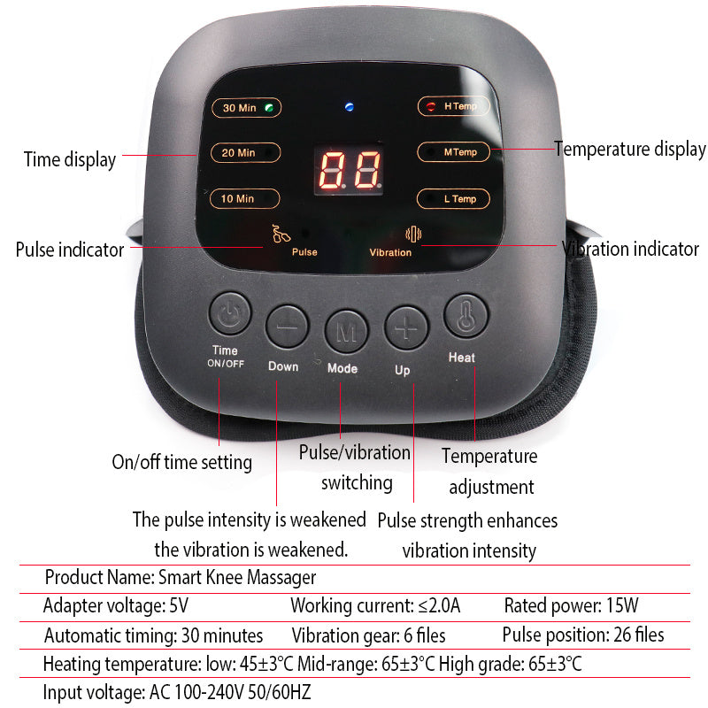 JMT-236618 Knee Massager with Vibration and Heat Therapy – Adjustable Temperature Control, White Knee Pad