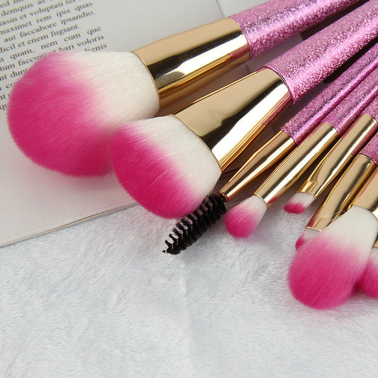 JMT-236810 10-Piece 3D Pink Makeup Brush Set with Galvanized Plastic Handles and Artificial Fibers, 17.5cm Size
