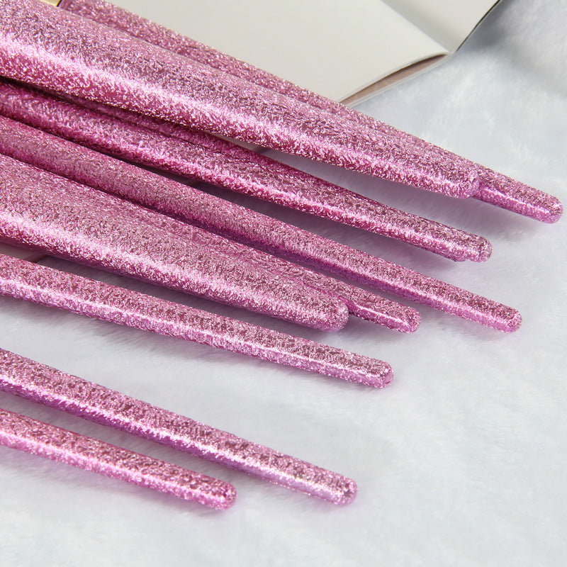 JMT-236810 10-Piece 3D Pink Makeup Brush Set with Galvanized Plastic Handles and Artificial Fibers, 17.5cm Size