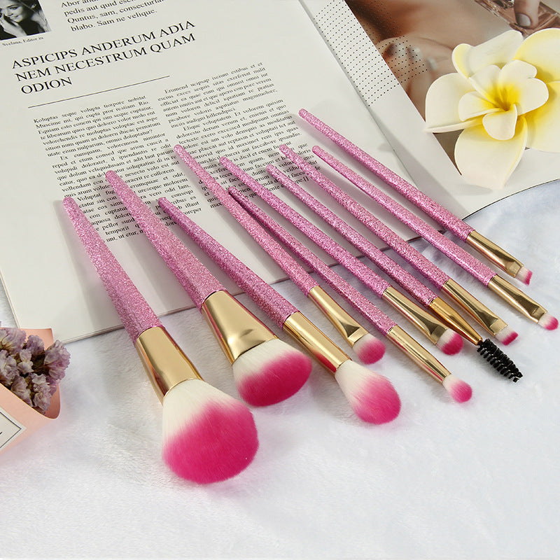 JMT-236810 10-Piece 3D Pink Makeup Brush Set with Galvanized Plastic Handles and Artificial Fibers, 17.5cm Size