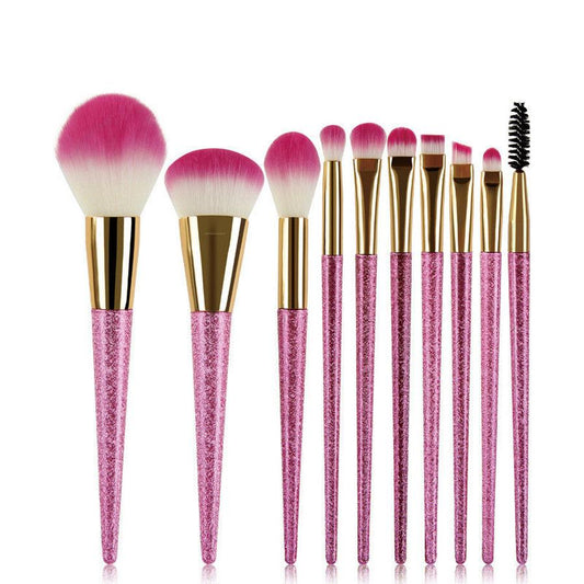 JMT-236810 10-Piece 3D Pink Makeup Brush Set with Galvanized Plastic Handles and Artificial Fibers, 17.5cm Size