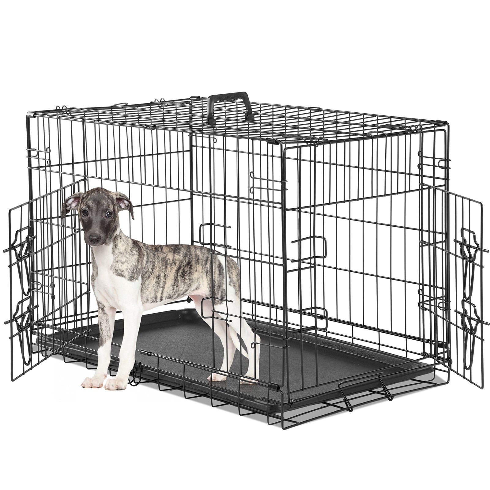 JMT-237386 Two-Door Dog Crate with Removable Plastic Tray, Multiple Sizes Available