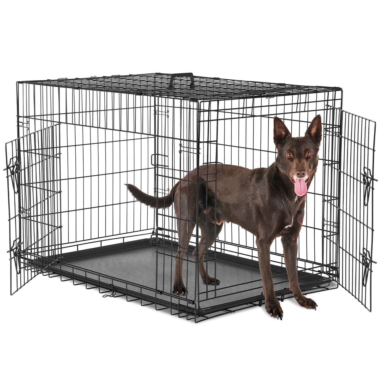 JMT-237386 Two-Door Dog Crate with Removable Plastic Tray, Multiple Sizes Available