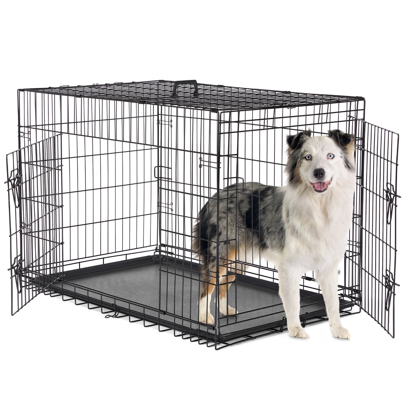 JMT-237386 Two-Door Dog Crate with Removable Plastic Tray, Multiple Sizes Available