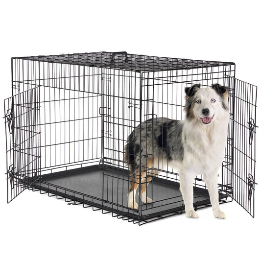JMT-237386 Two-Door Dog Crate with Removable Plastic Tray, Multiple Sizes Available