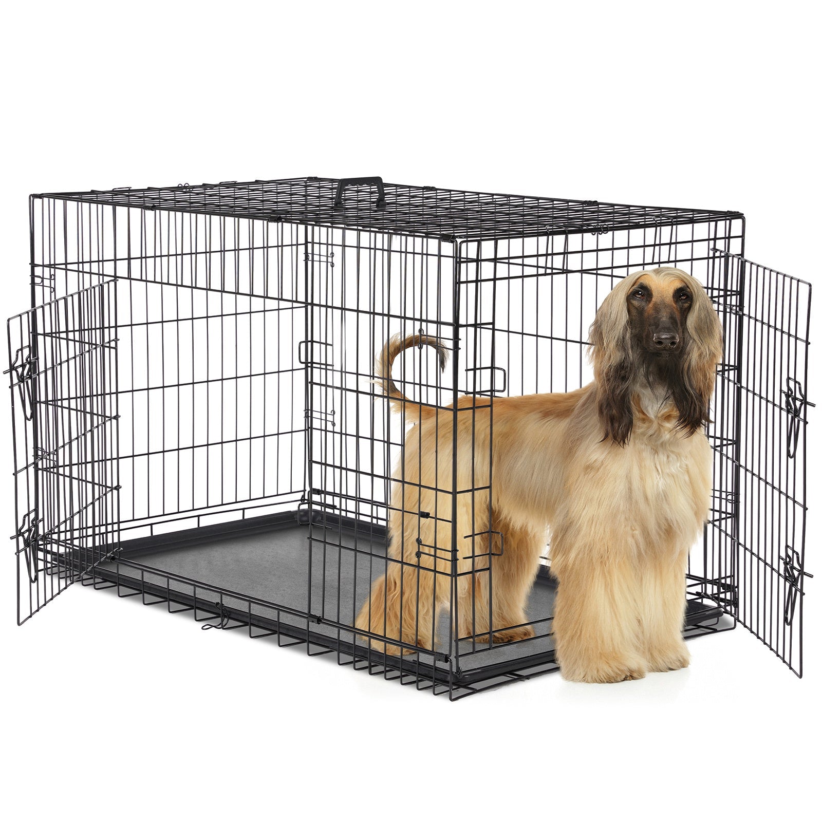 JMT-237386 Two-Door Dog Crate with Removable Plastic Tray, Multiple Sizes Available
