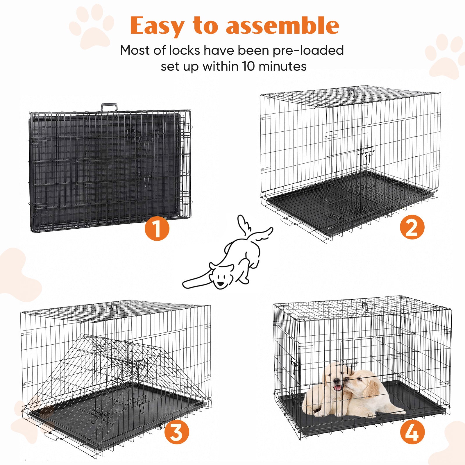JMT-237386 Two-Door Dog Crate with Removable Plastic Tray, Multiple Sizes Available