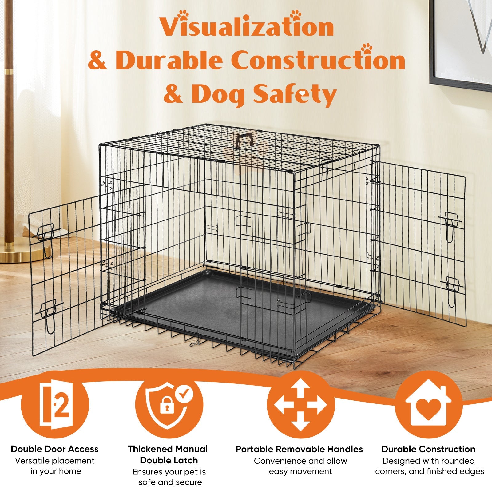 JMT-237386 Two-Door Dog Crate with Removable Plastic Tray, Multiple Sizes Available