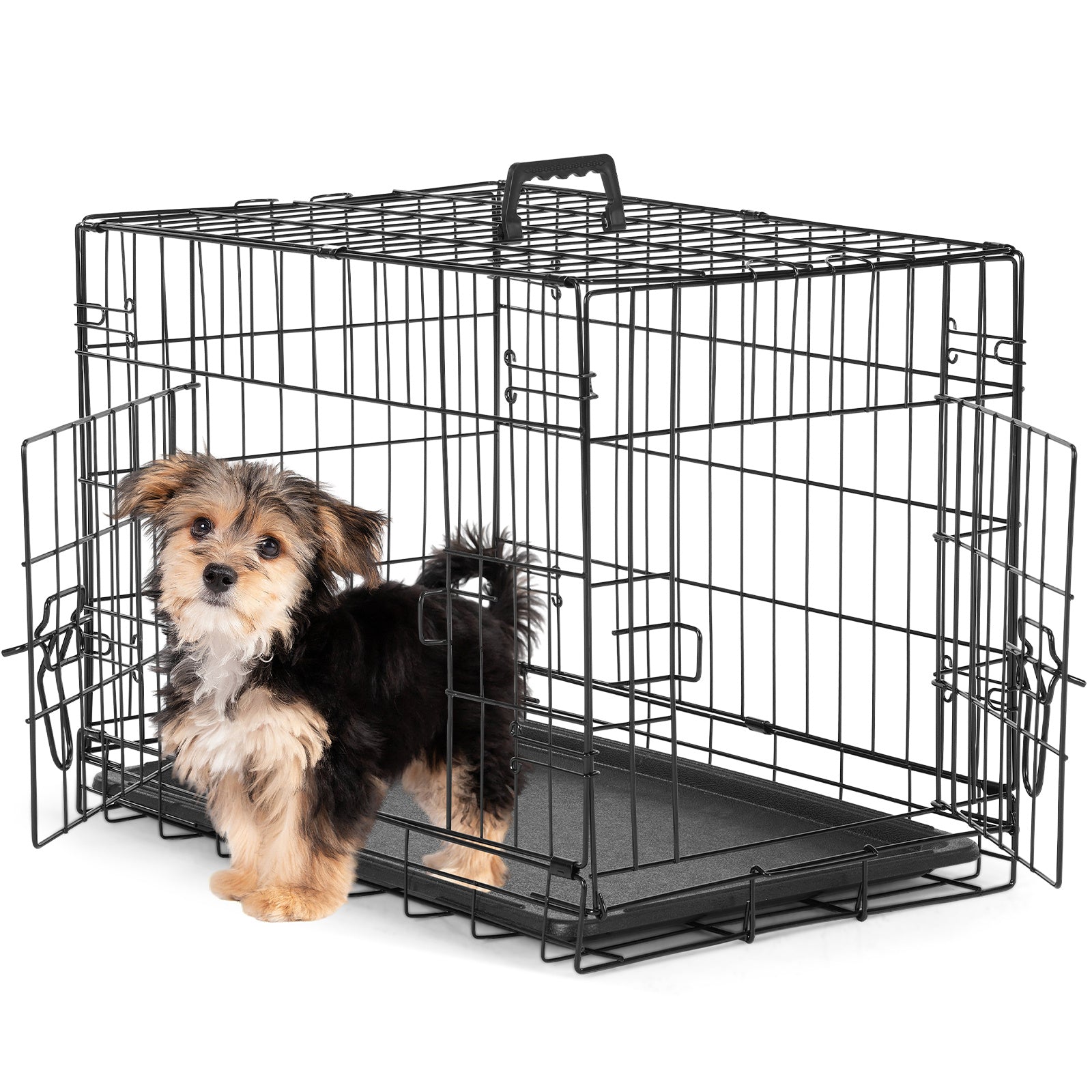 JMT-237386 Two-Door Dog Crate with Removable Plastic Tray, Multiple Sizes Available