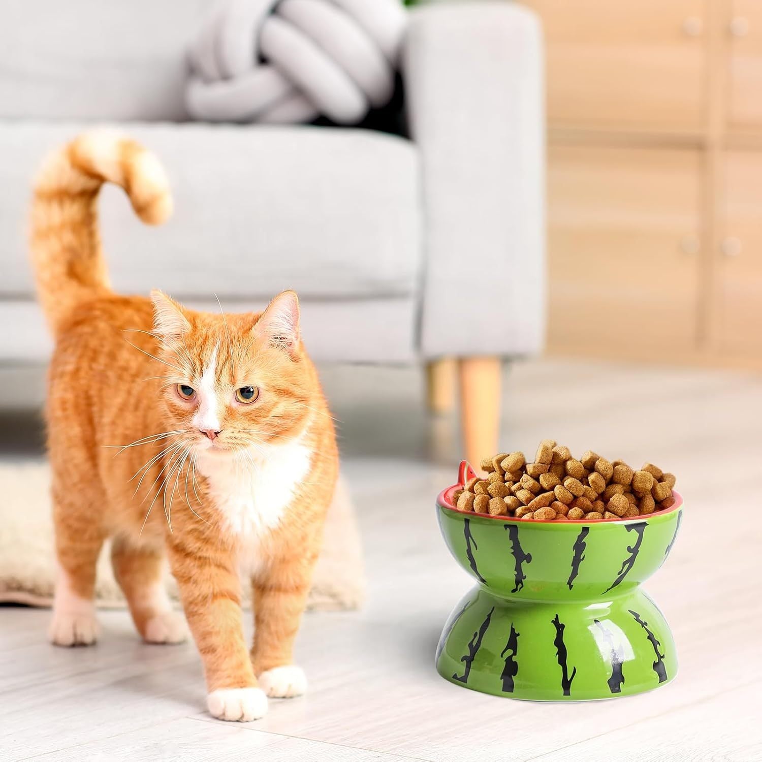 JMT-238346 Elevated Ceramic Cat Bowl with Tilted Design for Comfortable Feeding - Ideal for Cats and Small Dogs